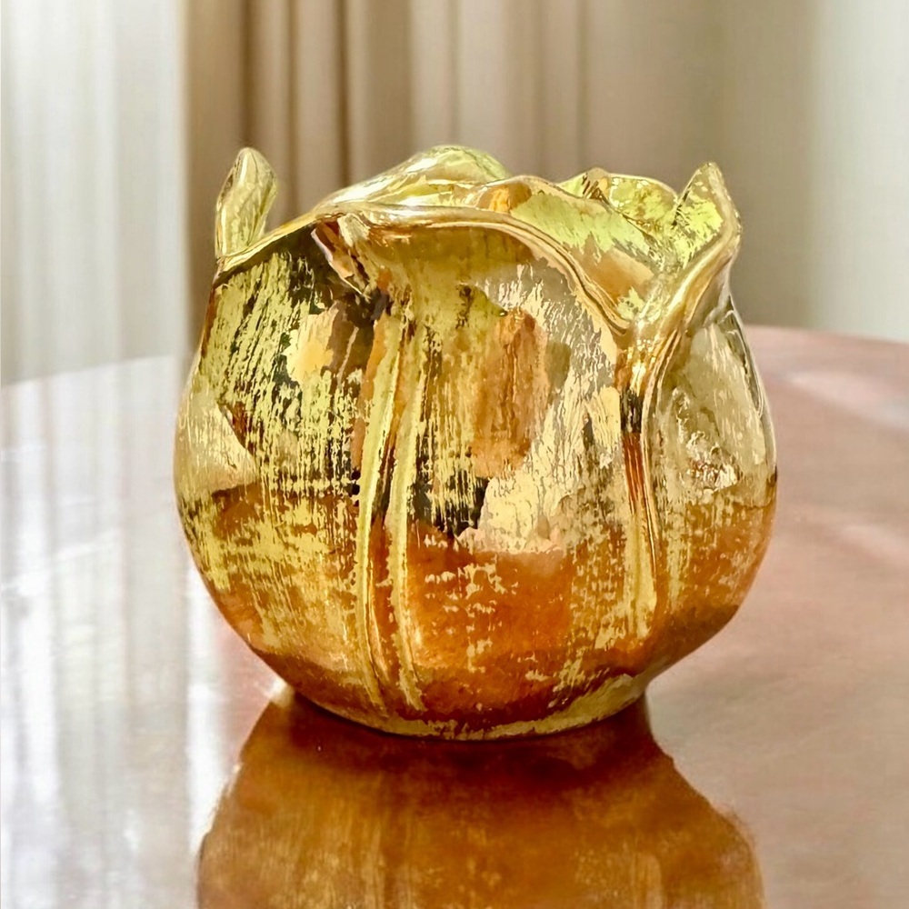 Rare Stangl Pottery MCM Avocado Green 24k Hand Painted Vase - Picture 3 of 15